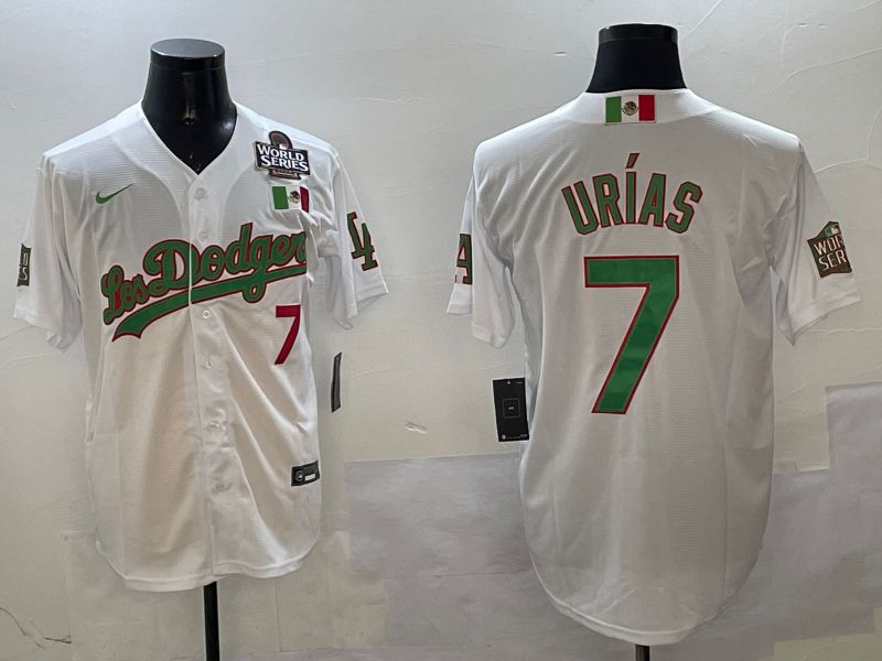 Men Los Angeles Dodgers #7 Urias White Green Game 2025 Nike MLB Jersey style 3201->chicago white sox->MLB Jersey
